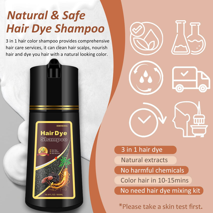 Black 3 - in - 1 Hair Dye for Men & Women - Long - Lasting Gray Hair Coverage, Shampoo Para Canas, Natural Color in Minutes - 16.9 Fl Oz - 7DAY'S