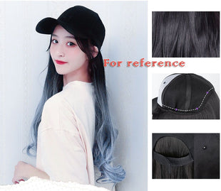 Black Baseball Cap with Pink Long Wavy Wig Mixed Color Synthetic Hair Extension Hat Wig Cap - 7DAY'S