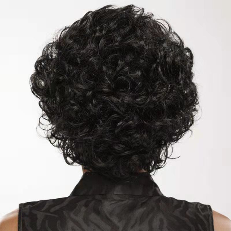 Black high - temperature silk wig women's short curly hair rose net chemical fiber headgear - 7DAY'S