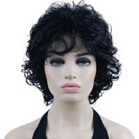 Black high - temperature silk wig women's short curly hair rose net chemical fiber headgear - 7DAY'S