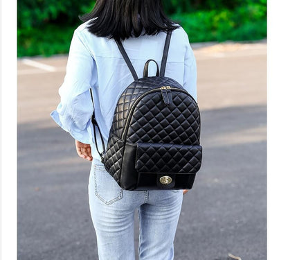 Black Leather Backpack for Men Women School College Bookbag for Student - 7DAY'S