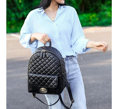 Black Leather Backpack for Men Women School College Bookbag for Student - 7DAY'S