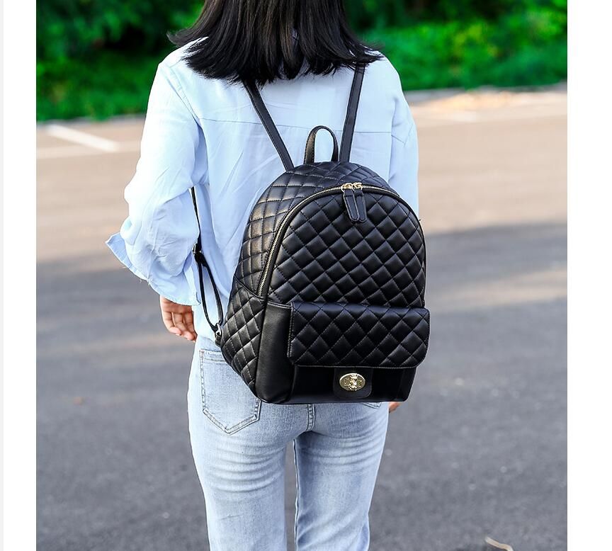 Black Leather Backpack for Men Women School College Bookbag for Student - 7DAY'S