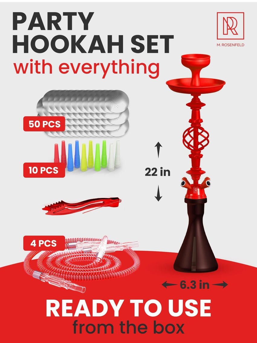 Black Red 4 Hose Hookah Set with Everything Portable good for traveling - 7DAY'S