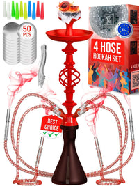 Black Red 4 Hose Hookah Set with Everything Portable good for traveling - 7DAY'S