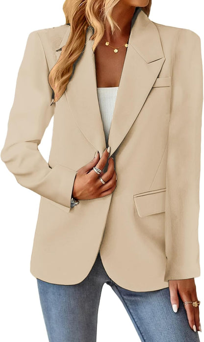 Blazers Jacket for Women 2024 Spring Summer Casual Blazer Lightweight Fashion Womens Long Work Business Lady Double - Breasted Boyfriend Petite Suit Suits Beige S - 7DAY'S