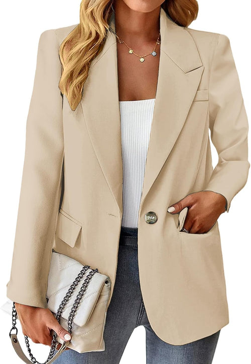 Blazers Jacket for Women 2024 Spring Summer Casual Blazer Lightweight Fashion Womens Long Work Business Lady Double - Breasted Boyfriend Petite Suit Suits Beige S - 7DAY'S
