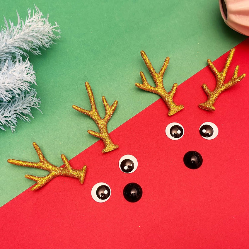 Bling Shoe Charms for Clog Sandals, 2Pairs of Lovely Reindeer Antlers, Animal Nose, Eyes Charms, Bling Glitter, Flocked Shoe Decoration Charms Accessories for Christmas Party Favor - 7DAY'S