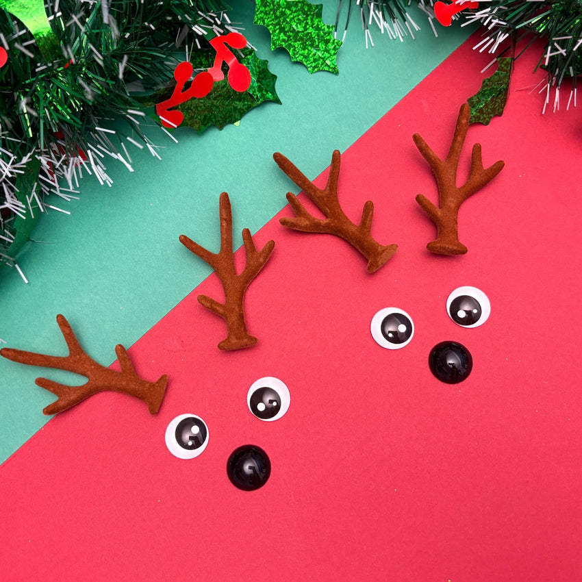 Bling Shoe Charms for Clog Sandals, 2Pairs of Lovely Reindeer Antlers, Animal Nose, Eyes Charms, Bling Glitter, Flocked Shoe Decoration Charms Accessories for Christmas Party Favor - 7DAY'S