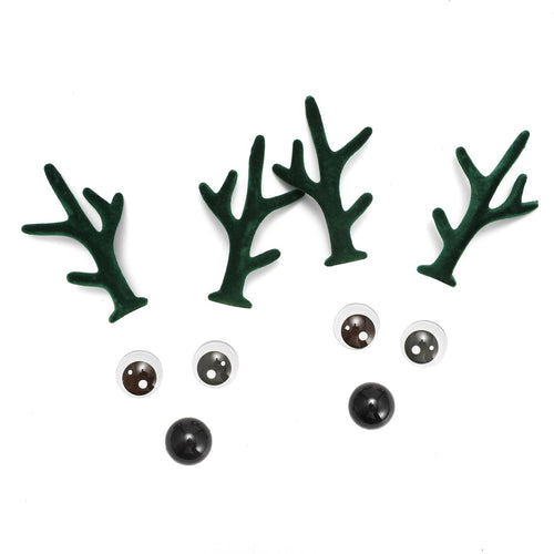 Bling Shoe Charms for Clog Sandals, 2Pairs of Lovely Reindeer Antlers, Animal Nose, Eyes Charms, Bling Glitter, Flocked Shoe Decoration Charms Accessories for Christmas Party Favor - 7DAY'S