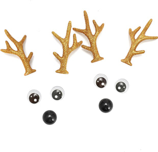 Bling Shoe Charms for Clog Sandals, 2Pairs of Lovely Reindeer Antlers, Animal Nose, Eyes Charms, Bling Glitter, Flocked Shoe Decoration Charms Accessories for Christmas Party Favor