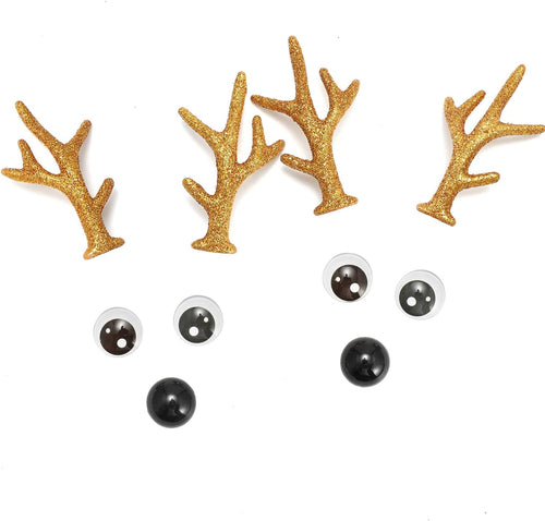 Bling Shoe Charms for Clog Sandals, 2Pairs of Lovely Reindeer Antlers, Animal Nose, Eyes Charms, Bling Glitter, Flocked Shoe Decoration Charms Accessories for Christmas Party Favor