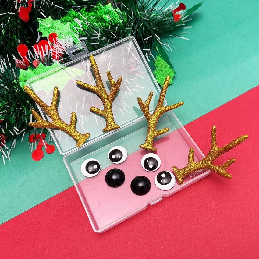 Bling Shoe Charms for Clog Sandals, 2Pairs of Lovely Reindeer Antlers, Animal Nose, Eyes Charms, Bling Glitter, Flocked Shoe Decoration Charms Accessories for Christmas Party Favor - 7DAY'S