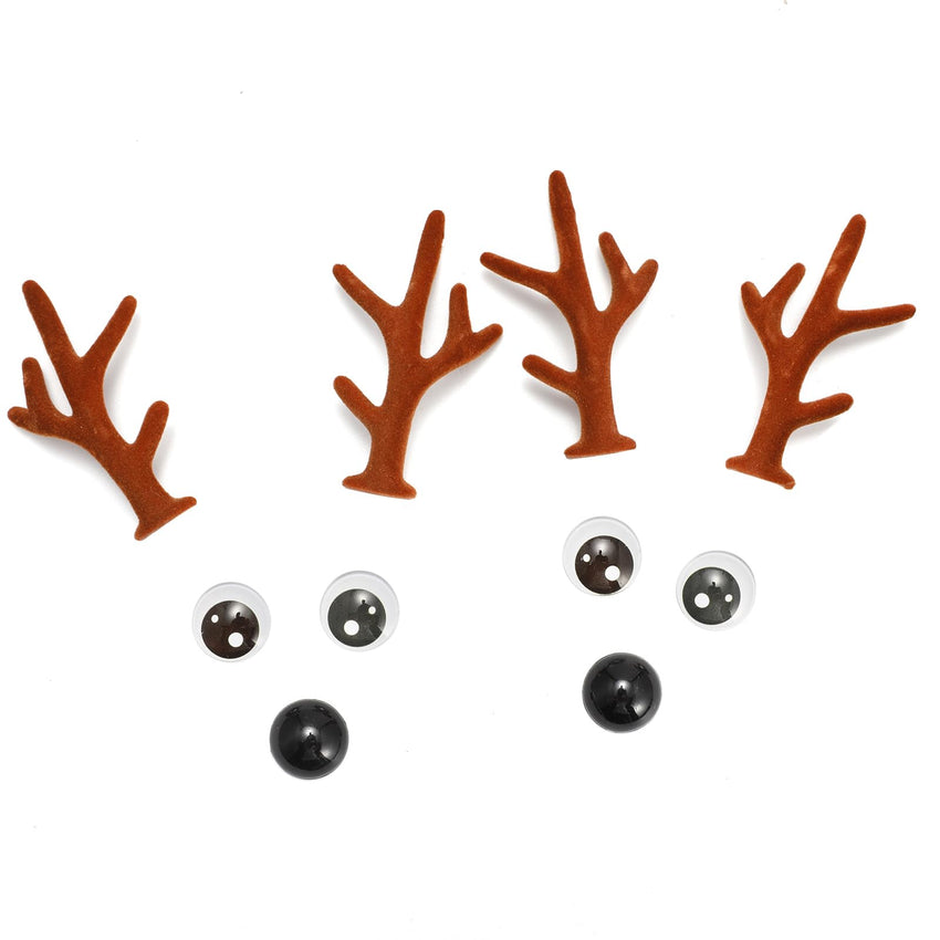 Bling Shoe Charms for Clog Sandals, 2Pairs of Lovely Reindeer Antlers, Animal Nose, Eyes Charms, Bling Glitter, Flocked Shoe Decoration Charms Accessories for Christmas Party Favor - 7DAY'S