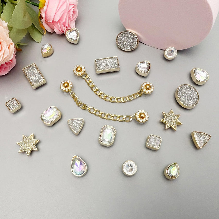 Bling Shoe Charms for Women, 22Pcs Plastic Sparkling Gems Rhinestones Shoe Decoration Charms, Girly Shoe Chains for Clog Sandals, DIY Shoe Accessories for Party Favor - 7DAY'S