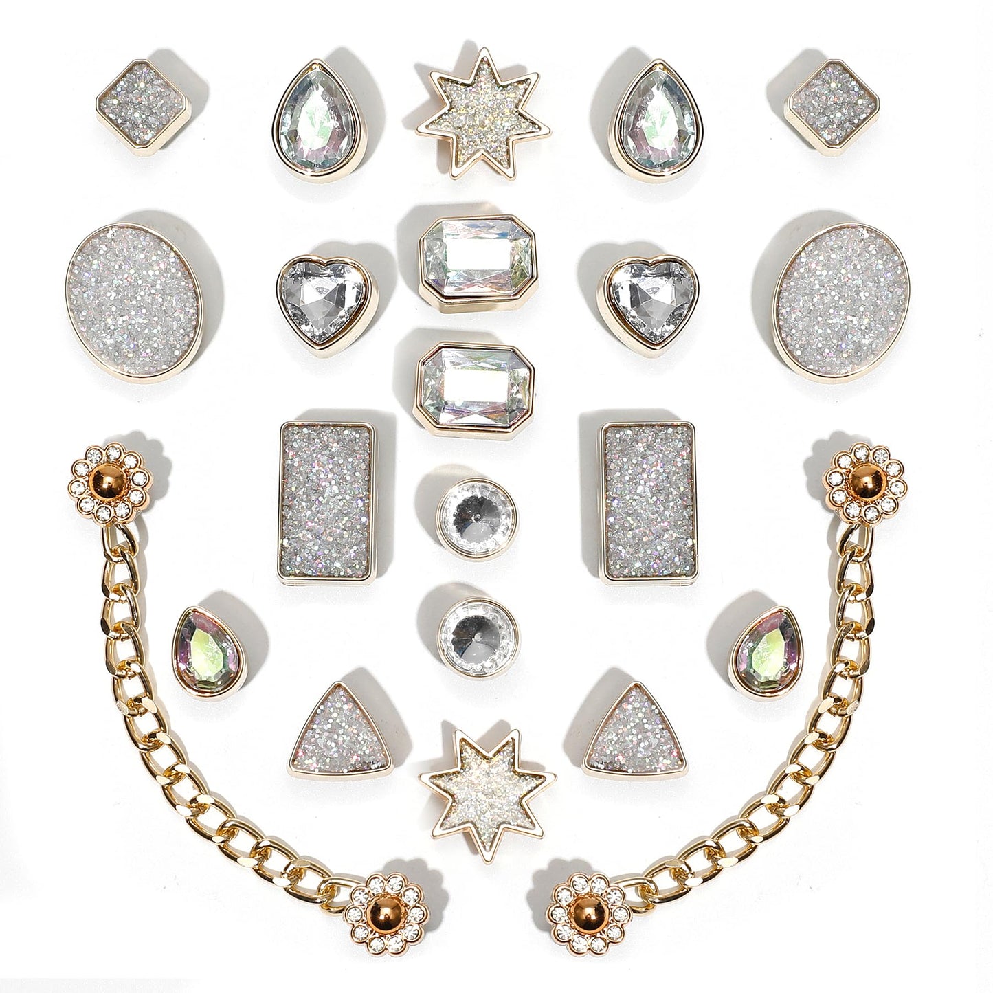 Bling Shoe Charms for Women, 22Pcs Plastic Sparkling Gems Rhinestones Shoe Decoration Charms, Girly Shoe Chains for Clog Sandals, DIY Shoe Accessories for Party Favor - 7DAY'S