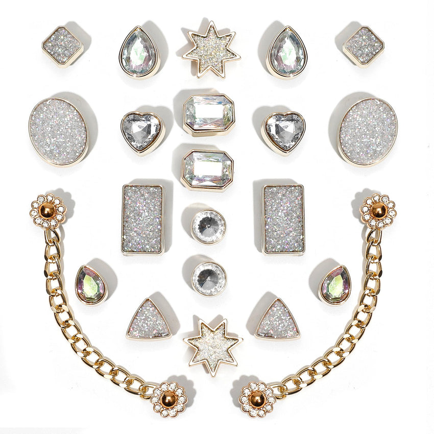 Bling Shoe Charms for Women, 22Pcs Plastic Sparkling Gems Rhinestones Shoe Decoration Charms, Girly Shoe Chains for Clog Sandals, DIY Shoe Accessories for Party Favor - 7DAY'S