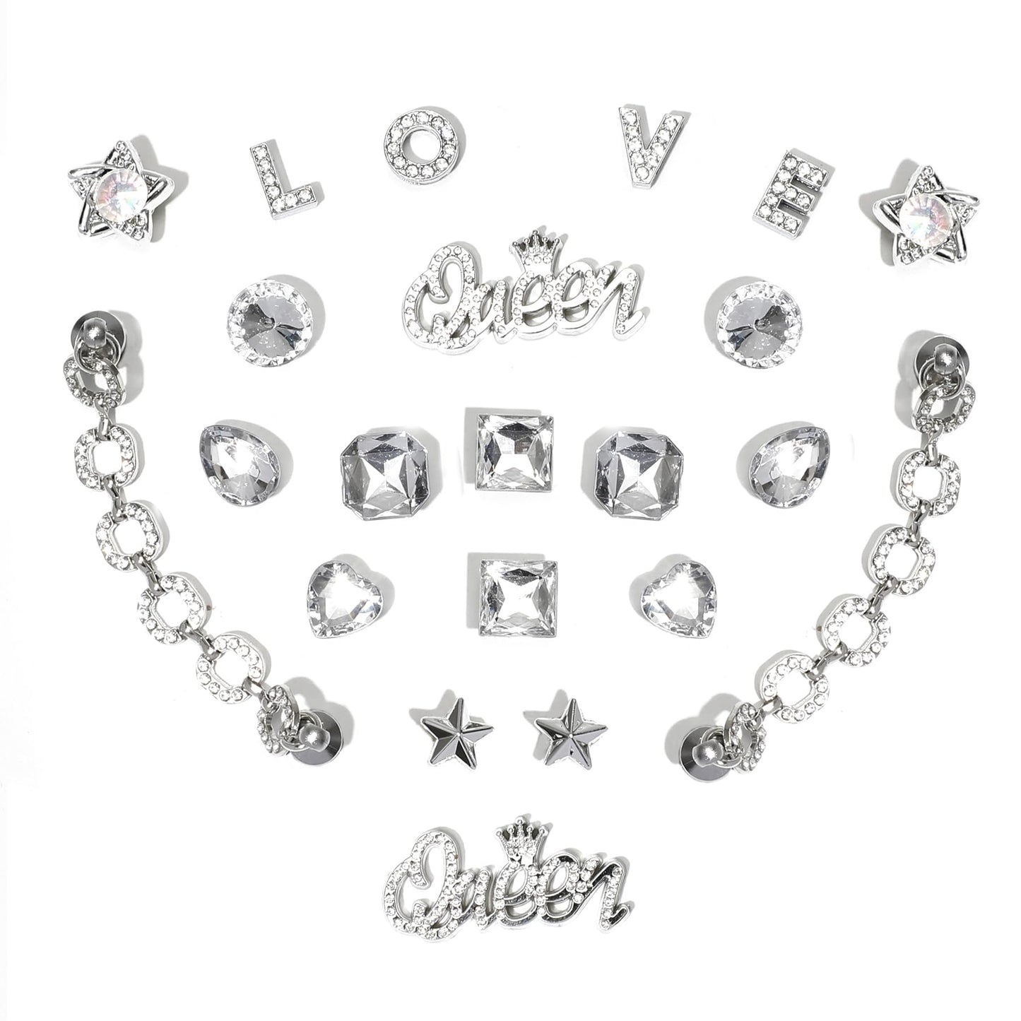 Bling Shoe Charms for Women, 22Pcs Plastic Sparkling Gems Rhinestones Shoe Decoration Charms, Girly Shoe Chains for Clog Sandals, DIY Shoe Accessories for Party Favor - 7DAY'S