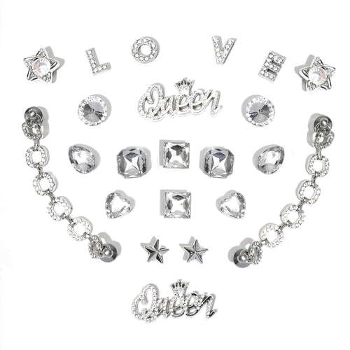 Bling Shoe Charms for Women, 22Pcs Plastic Sparkling Gems Rhinestones Shoe Decoration Charms, Girly Shoe Chains for Clog Sandals, DIY Shoe Accessories for Party Favor