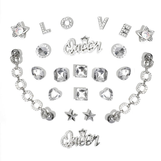 Bling Shoe Charms for Women, 22Pcs Plastic Sparkling Gems Rhinestones Shoe Decoration Charms, Girly Shoe Chains for Clog Sandals, DIY Shoe Accessories for Party Favor - 7DAY'S