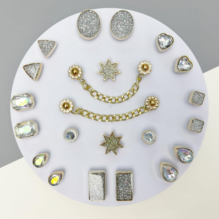 Bling Shoe Charms for Women, 22Pcs Plastic Sparkling Gems Rhinestones Shoe Decoration Charms, Girly Shoe Chains for Clog Sandals, DIY Shoe Accessories for Party Favor - 7DAY'S