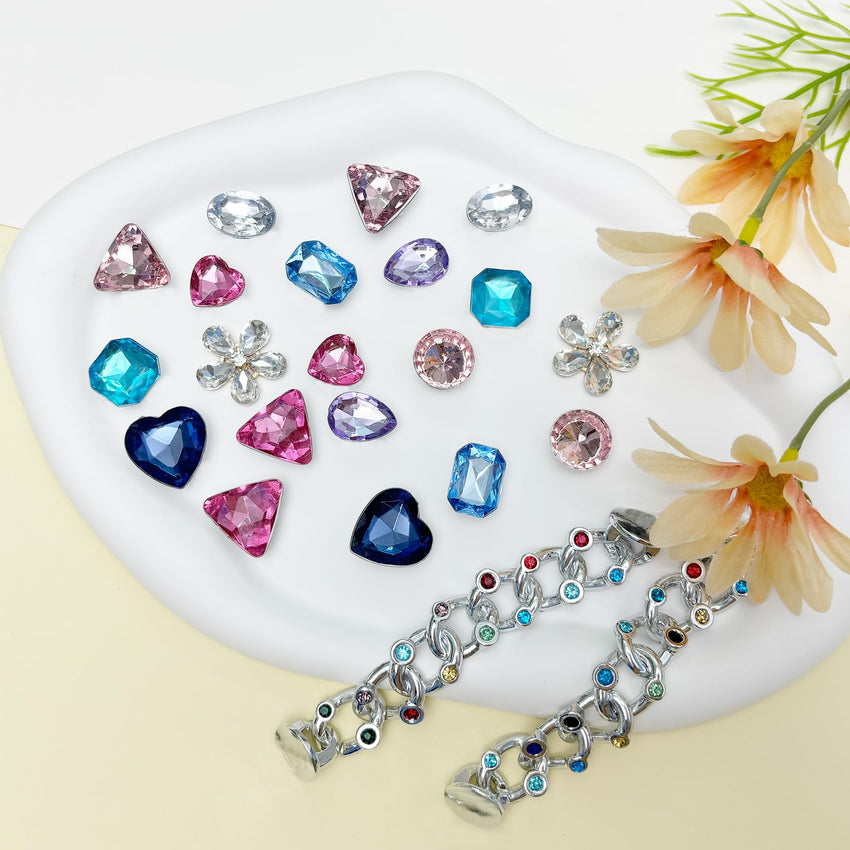 Bling Shoe Charms for Women, 22Pcs Plastic Sparkling Gems Rhinestones Shoe Decoration Charms, Girly Shoe Chains for Clog Sandals, DIY Shoe Accessories for Party Favor - 7DAY'S