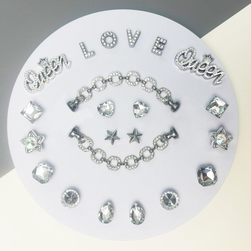 Bling Shoe Charms for Women, 22Pcs Plastic Sparkling Gems Rhinestones Shoe Decoration Charms, Girly Shoe Chains for Clog Sandals, DIY Shoe Accessories for Party Favor - 7DAY'S