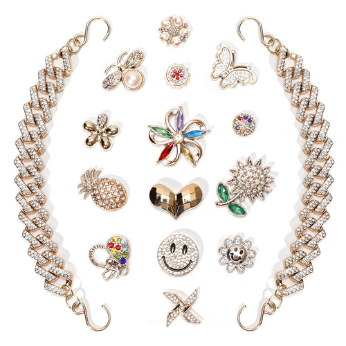 Bling Shoe Charms for Women, Sparkle Rhinestones Shoe Decoration Charms, Girly Shoe Chains for Clog Sandals, DIY Shoe Accessories for Party Favor