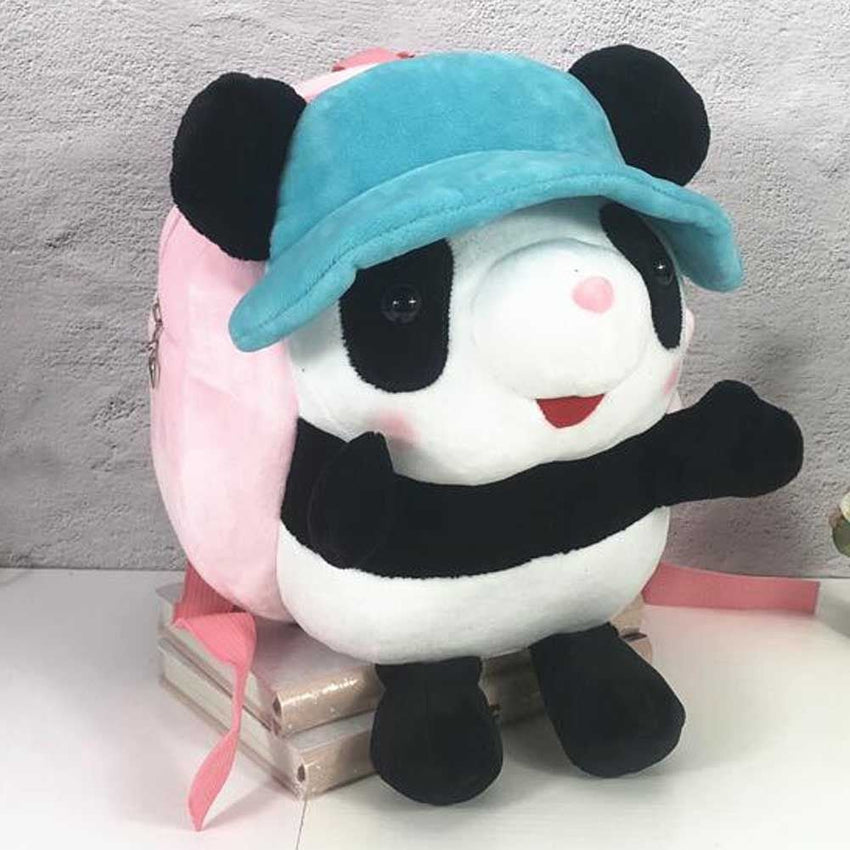 Blue Hat Panda Kids Shoulder Bag Plush Backpack Pink Snacks Travel Backpack Small School Bag - 7DAY'S