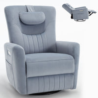 Blue Swivel and Rocker Power Recliner Chair with Lumbar and Neck Support Pillow, Heavy Duty Motion Mechanism with USB and Type - C Ports - 7DAY'S