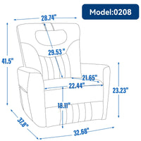 Blue Swivel and Rocker Power Recliner Chair with Lumbar and Neck Support Pillow, Heavy Duty Motion Mechanism with USB and Type - C Ports - 7DAY'S