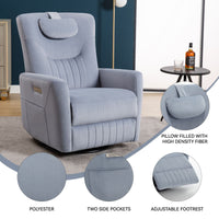 Blue Swivel and Rocker Power Recliner Chair with Lumbar and Neck Support Pillow, Heavy Duty Motion Mechanism with USB and Type - C Ports - 7DAY'S