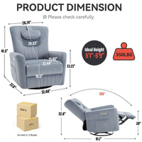Blue Swivel and Rocker Power Recliner Chair with Lumbar and Neck Support Pillow, Heavy Duty Motion Mechanism with USB and Type - C Ports - 7DAY'S
