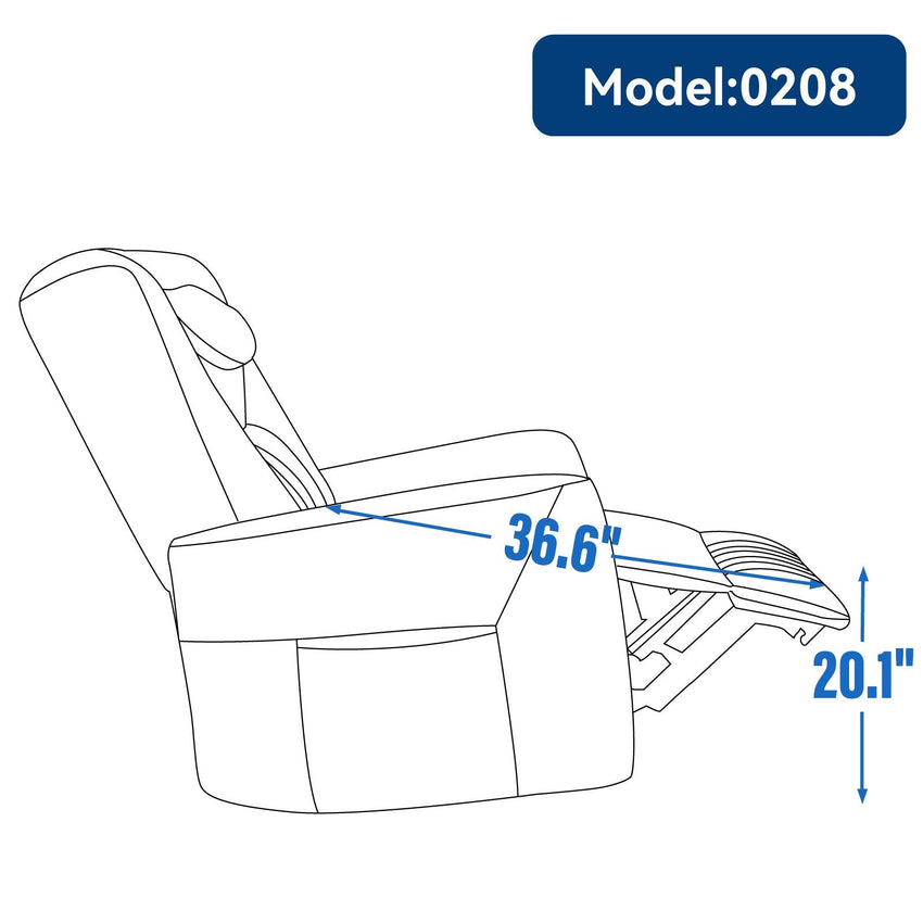 Blue Swivel and Rocker Power Recliner Chair with Lumbar and Neck Support Pillow, Heavy Duty Motion Mechanism with USB and Type - C Ports - 7DAY'S