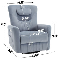 Blue Swivel and Rocker Power Recliner Chair with Lumbar and Neck Support Pillow, Heavy Duty Motion Mechanism with USB and Type - C Ports - 7DAY'S
