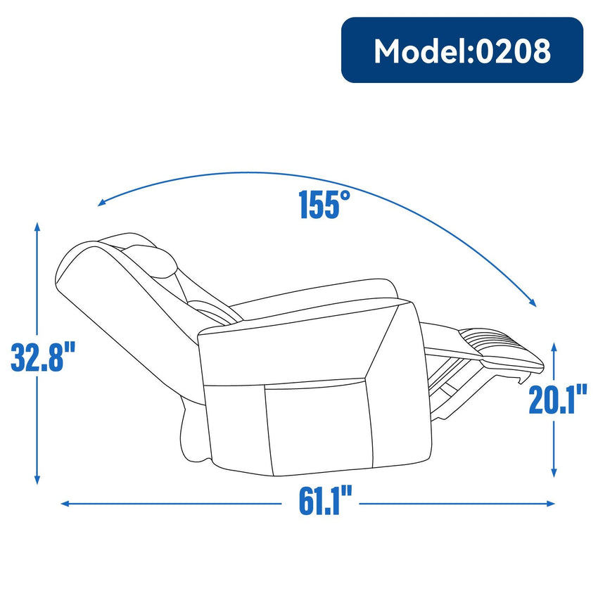 Blue Swivel and Rocker Power Recliner Chair with Lumbar and Neck Support Pillow, Heavy Duty Motion Mechanism with USB and Type - C Ports - 7DAY'S