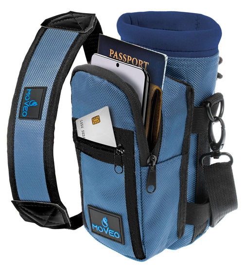 Blue Water Bottle Holder Carrier Bottle Cooler w Adjustable Shoulder Strap and Front Pockets Suitable for 16 oz to 25oz Bottles Carry Protect Insulate Your Bottle or Hydro Flask - 7DAY'S