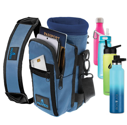 Blue Water Bottle Holder Carrier Bottle Cooler w Adjustable Shoulder Strap and Front Pockets Suitable for 16 oz to 25oz Bottles Carry Protect Insulate Your Bottle or Hydro Flask