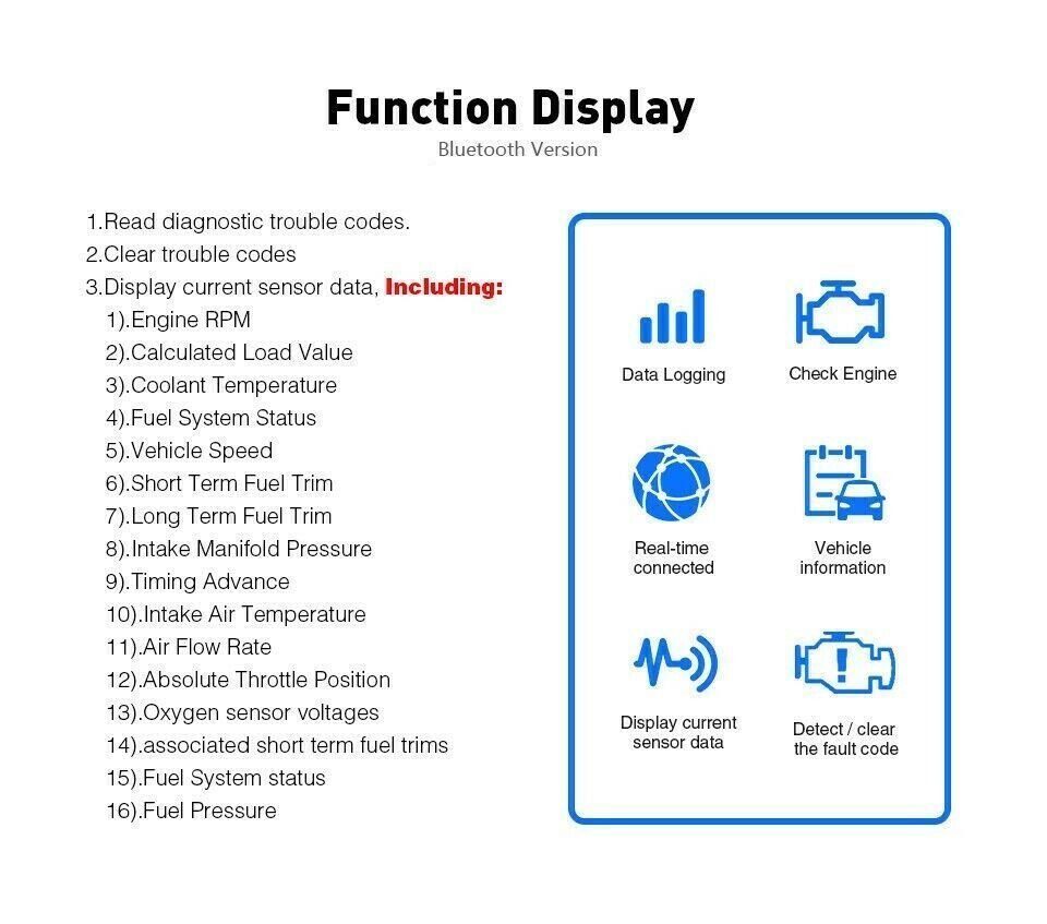 Bluetooth OBD2 OBDII Car Diagnostic Scanner Tool Check Engine Fault Code Reader - 7DAY'S