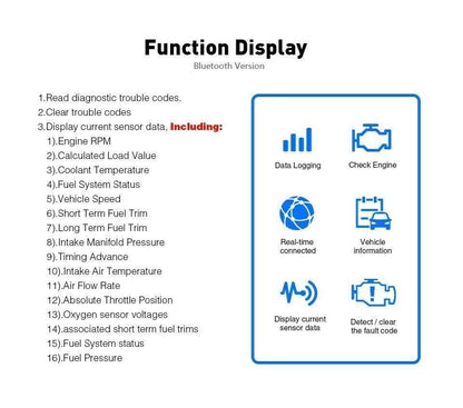 Bluetooth OBD2 OBDII Car Diagnostic Scanner Tool Check Engine Fault Code Reader - 7DAY'S