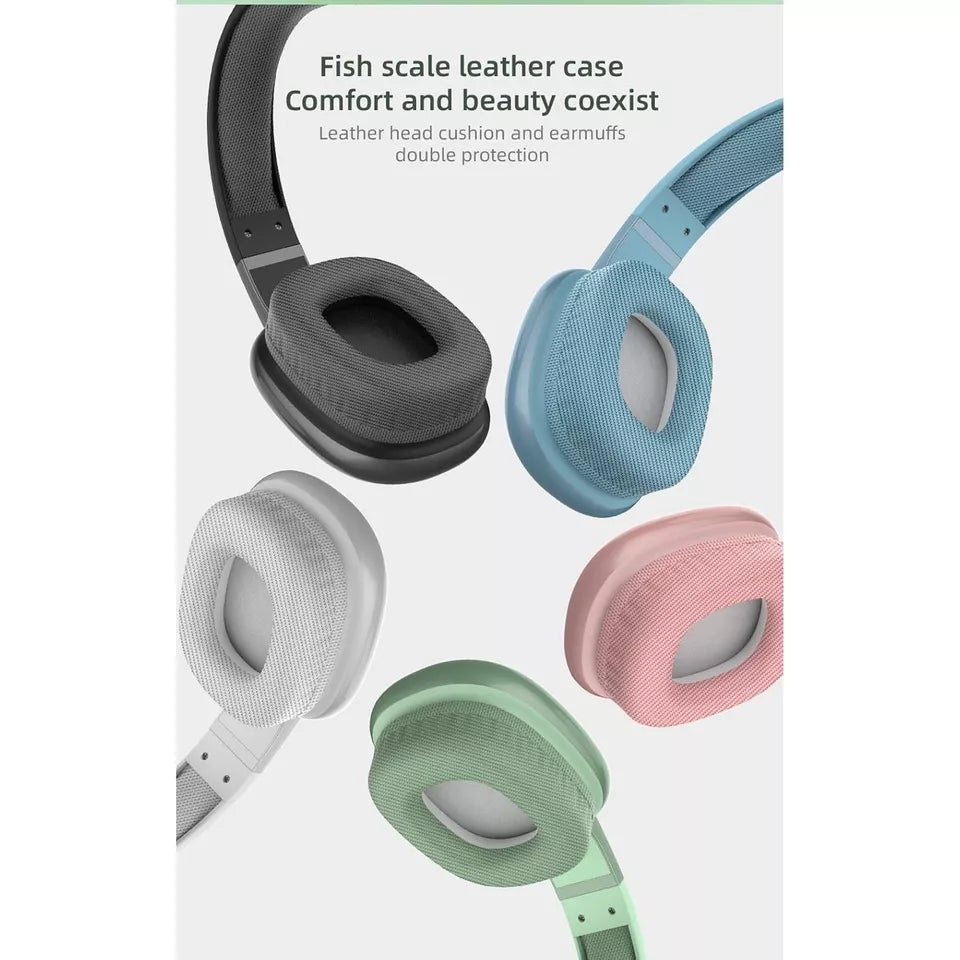Fish scale leather headphone case in gray, blue, white, pink, green for comfort and style