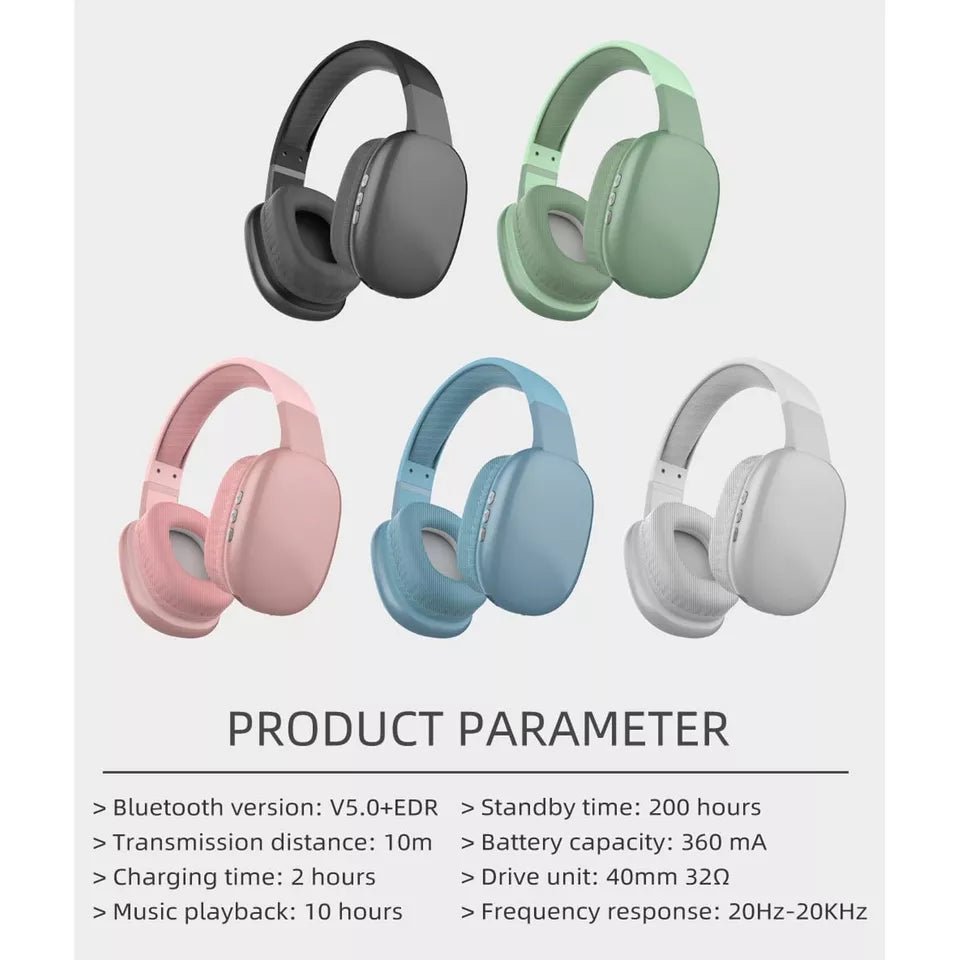 Wireless Bluetooth headphones in 5 colors with 10-hour playback, V5.0+EDR, 360mAh battery