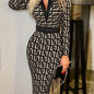 Bodycon Plaid V - neck Dress Without Belt, Elegant Long Sleeve Dress For Spring & Fall, Women's Clothing - 7DAY'S