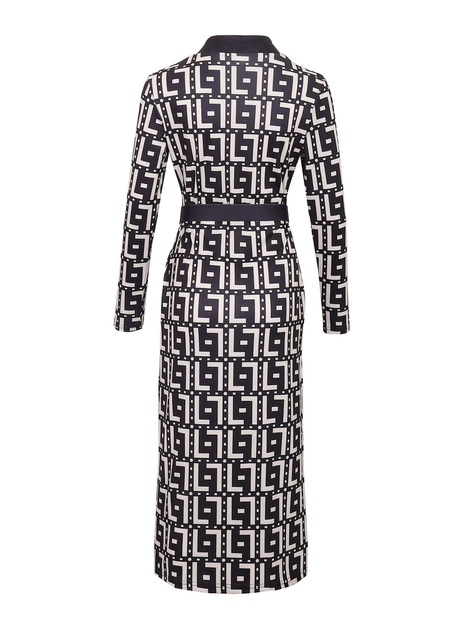 Bodycon Plaid V - neck Dress Without Belt, Elegant Long Sleeve Dress For Spring & Fall, Women's Clothing - 7DAY'S