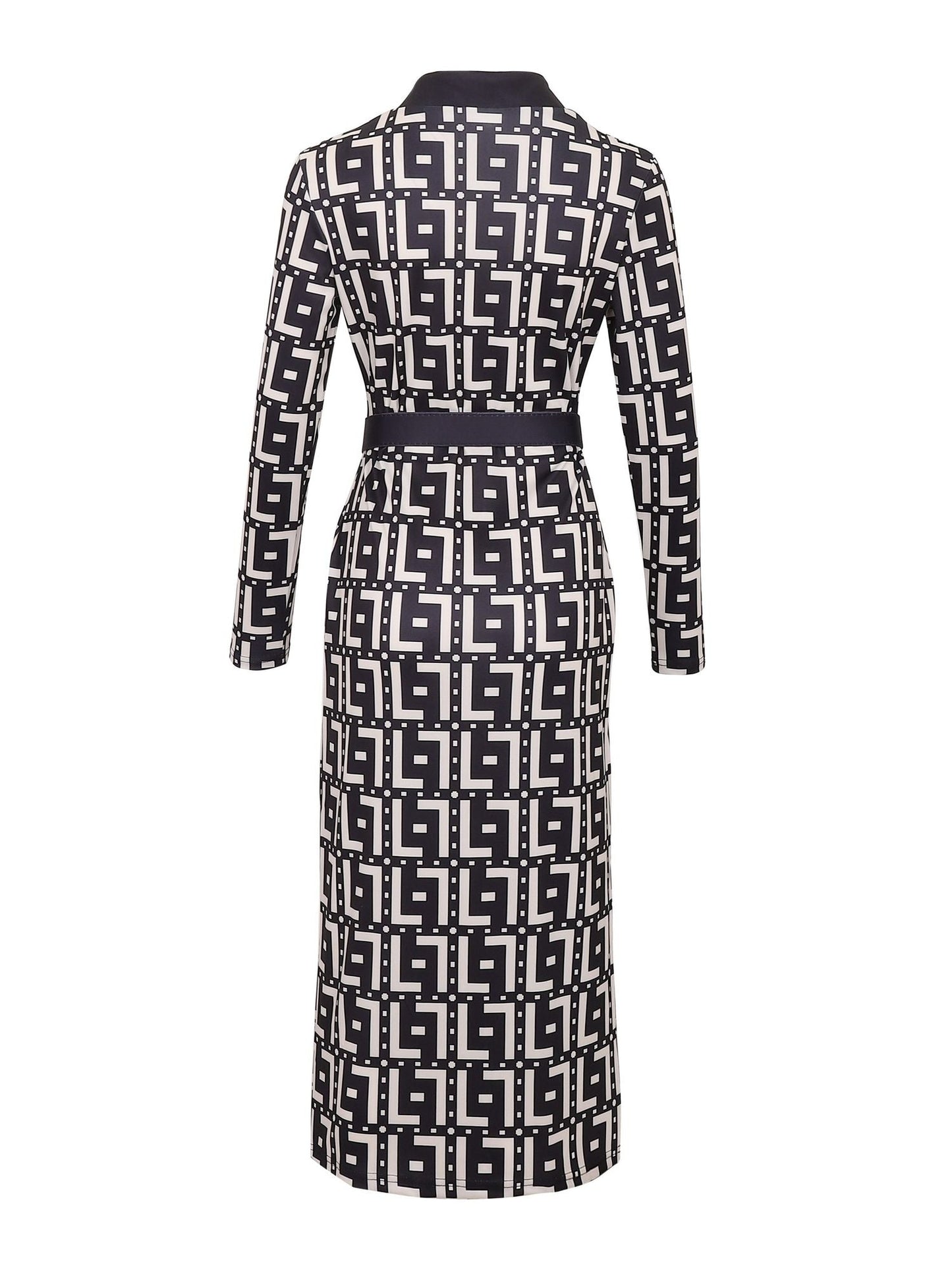Bodycon Plaid V - neck Dress Without Belt, Elegant Long Sleeve Dress For Spring & Fall, Women's Clothing - 7DAY'S