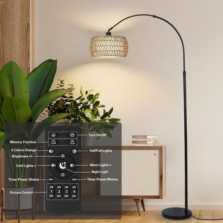 Boho Design Arc Floor Lamp for Valentine's Nights with Dimmable Color LED Bulb, Remote App Control - 7DAY'S