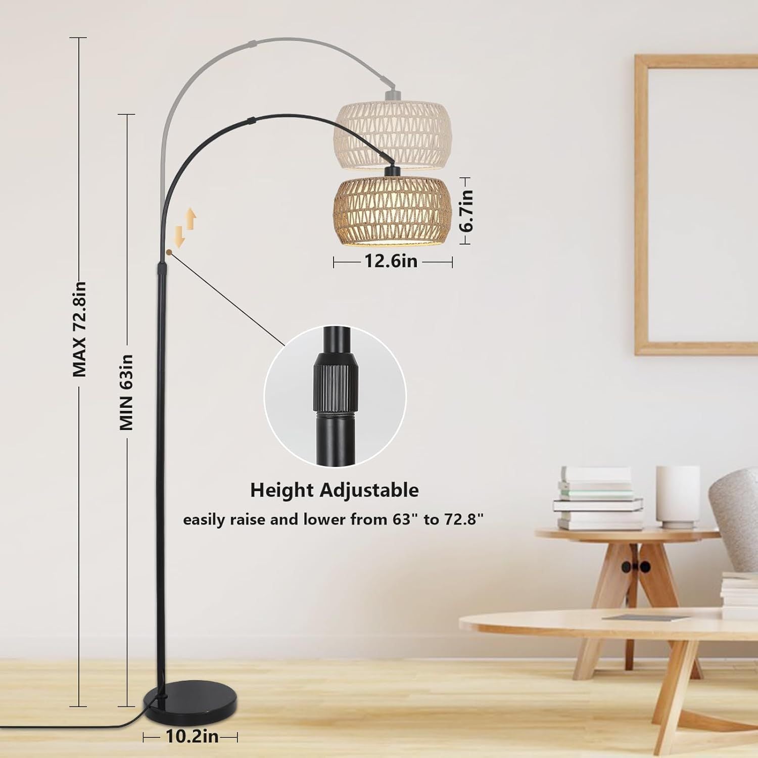 Boho Design Arc Floor Lamp for Valentine's Nights with Dimmable Color LED Bulb, Remote App Control - 7DAY'S