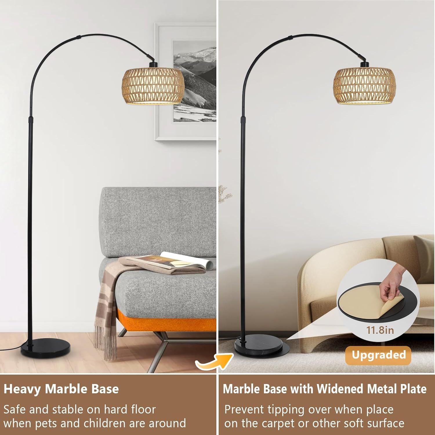 Boho Design Arc Floor Lamp for Valentine's Nights with Dimmable Color LED Bulb, Remote App Control - 7DAY'S