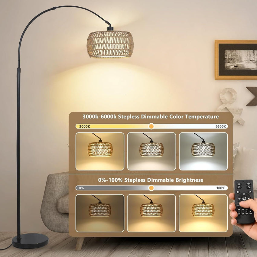 Boho Design Arc Floor Lamp for Valentine's Nights with Dimmable Color LED Bulb, Remote App Control - 7DAY'S