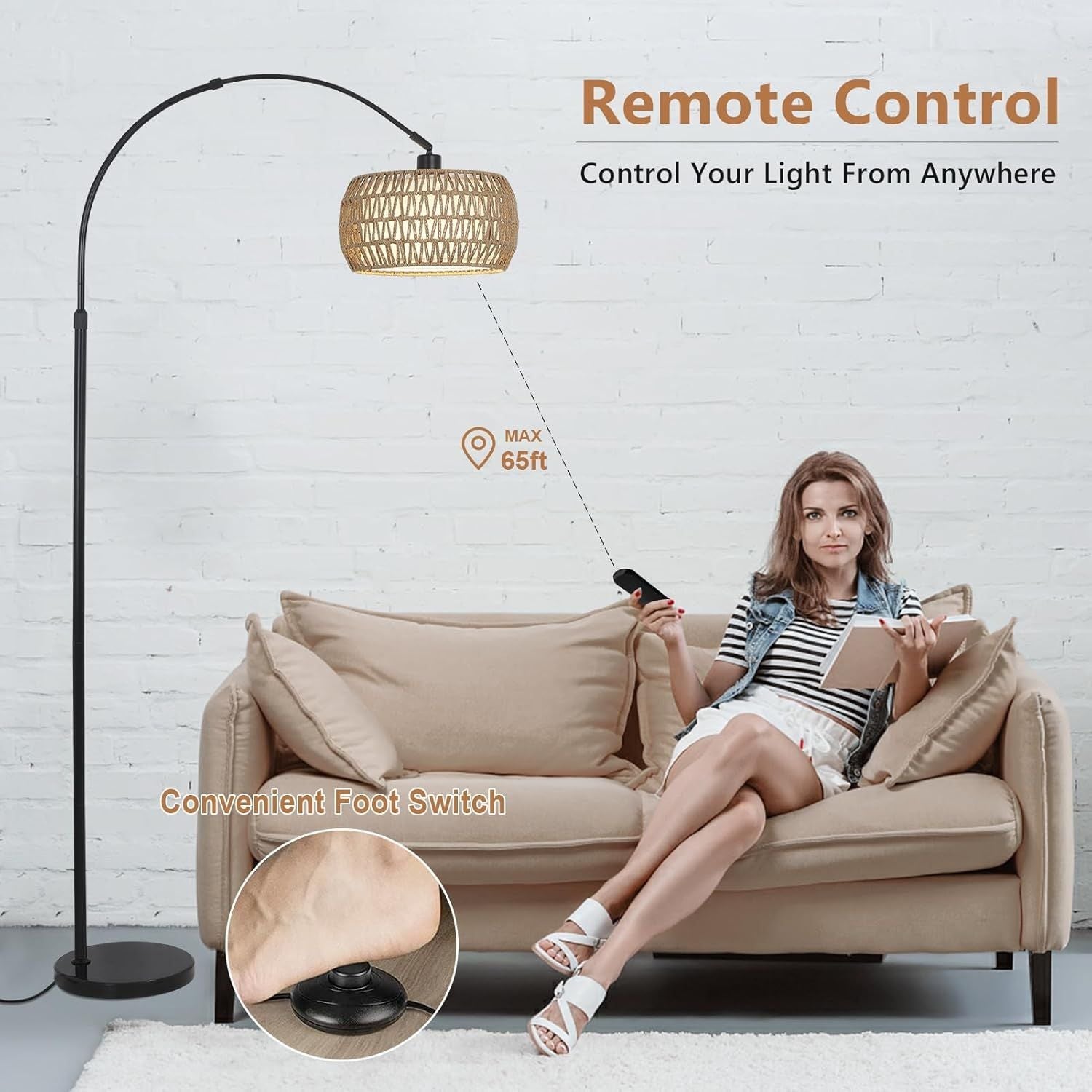 Boho Design Arc Floor Lamp for Valentine's Nights with Dimmable Color LED Bulb, Remote App Control - 7DAY'S